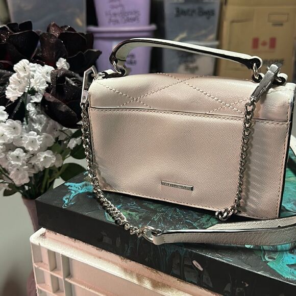 REBECCA MINKOFF  WHITE PEBBLED LEATHER BIANCO SMALL JE TAIME CROSSBODY - Picture 2 of 6